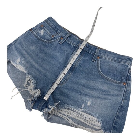 Levis Premium Women Distressed Button Fly High-Waisted Denim Short SZ W34 Cotton - Picture 7 of 12